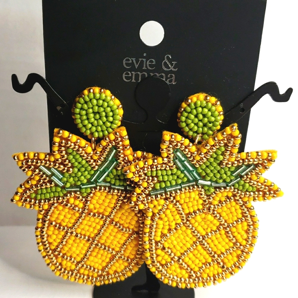 Evie & Emma Pineapple seed beaded gold Tone earrings